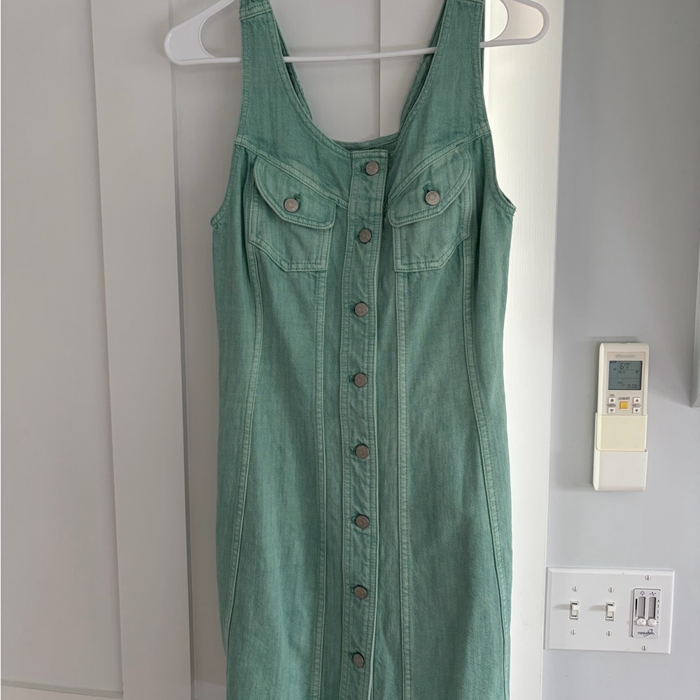 Madewell Mint Green Button-Front Denim Midi Dress